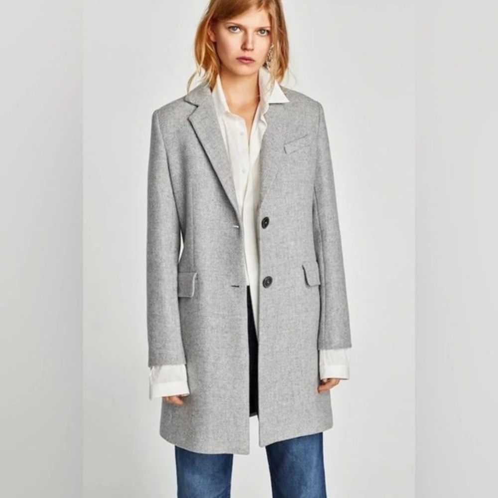 Zara Women's Light Gray Wool Blend Coat